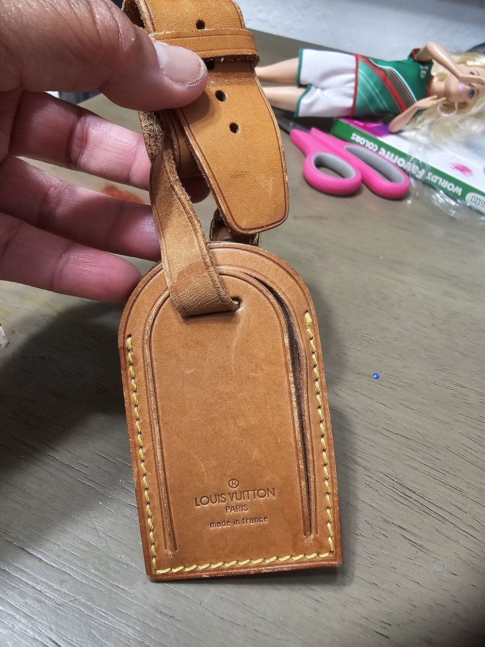 Louis Vuitton Tan Leather Luggage Tag with Contrasting Stitching